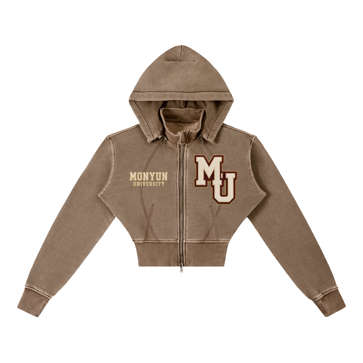 MONYUN University Women’s “Soft Power” Vintage Washed Cropped Fleece Hoodie