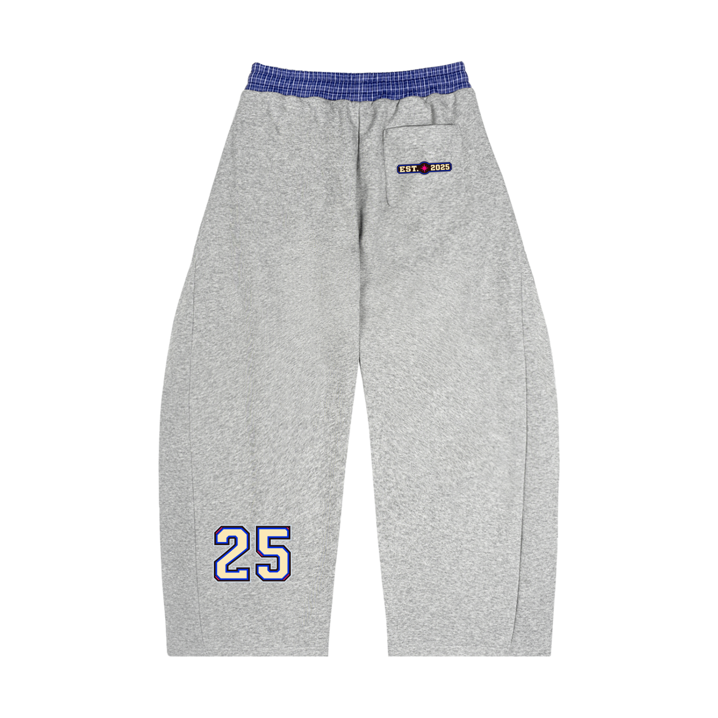 MONYUN university- Royal Transit Plaid Waistband Barrel Sweatpants