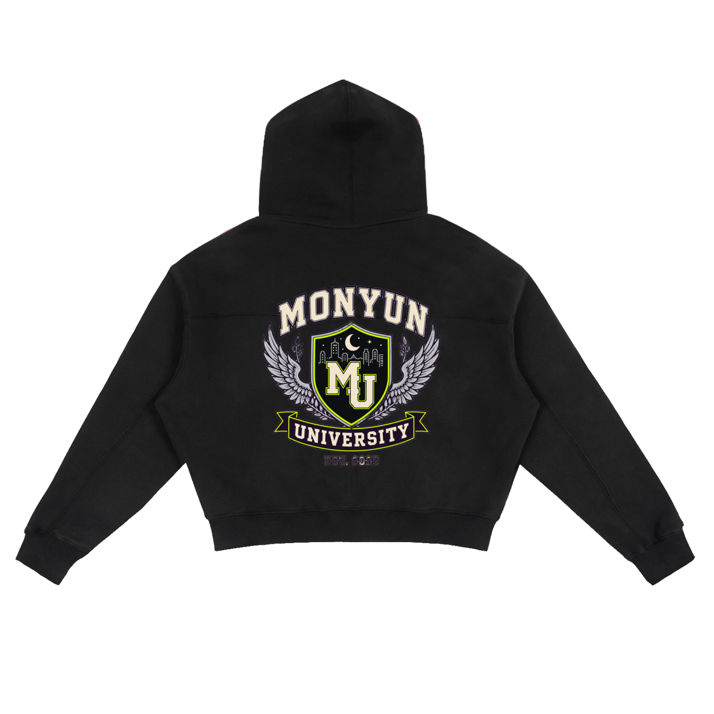 MONYUN university Fleece Zip-Up Boxy Hoodie