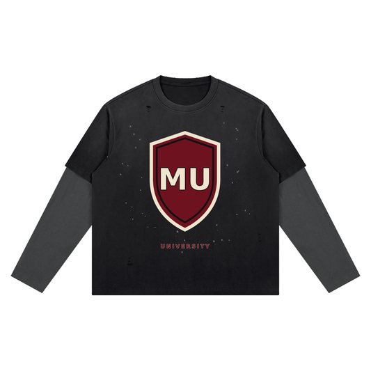 MONYUN University Vintage Wash Distressed Layer T-Shirt