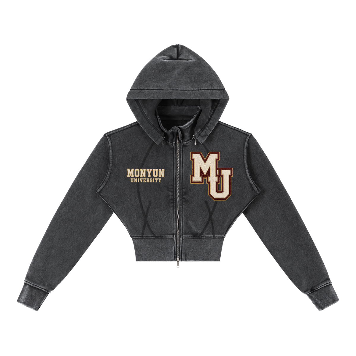 MONYUN University Women’s “Soft Power” Vintage Washed Cropped Fleece Hoodie